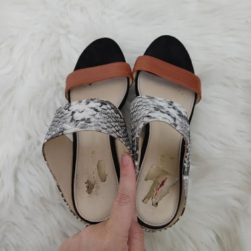 Marc Fisher Shelbee Cork Snakeskin Wedge Women's Size 7.5.